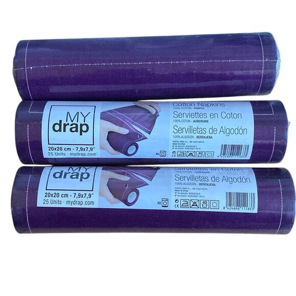 MY drap Cotton Napkins 25 Count x3 PURPLE Table Linens 20x20 cm NEW - Picture 3 of 5